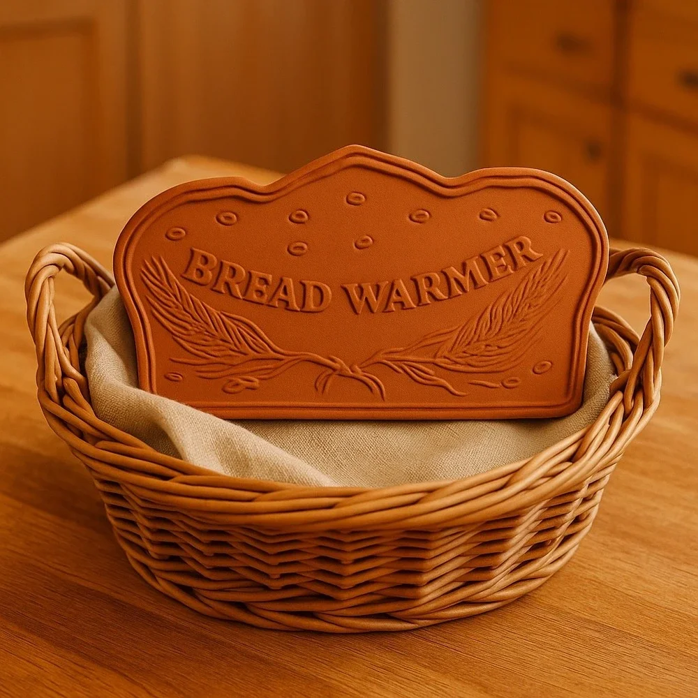Terracotta Bread Warmer Tile Loaf Shape Wheat Design Basket‎ Insert Farmhouse
